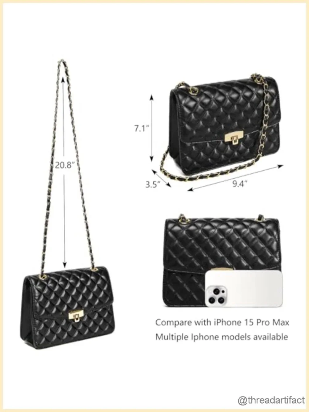 Quilted Vegan Leather Crossbody Bag with Chain Strap
